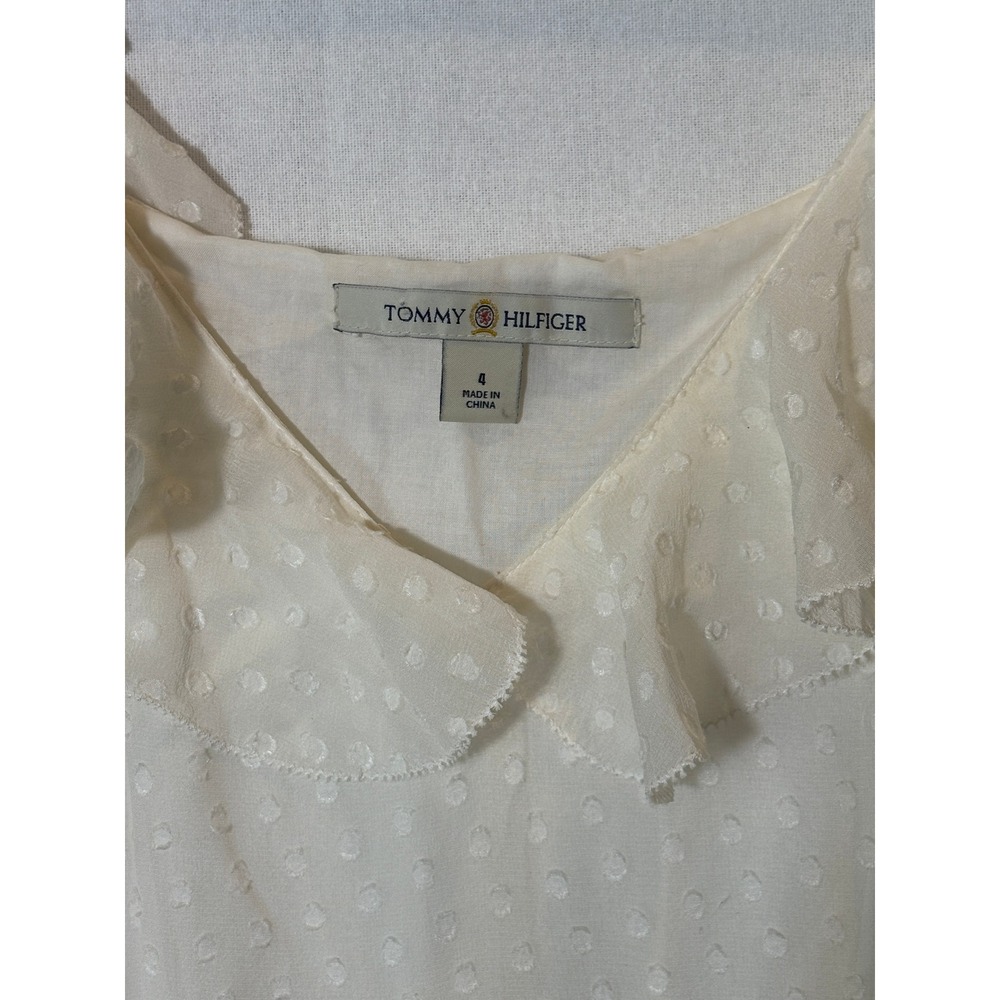 Tommy Hilfiger‎ Silk Clip Dot Ruffle Midi Dress White Sleeveless Tiered Size 4 - Picture 4 of 11